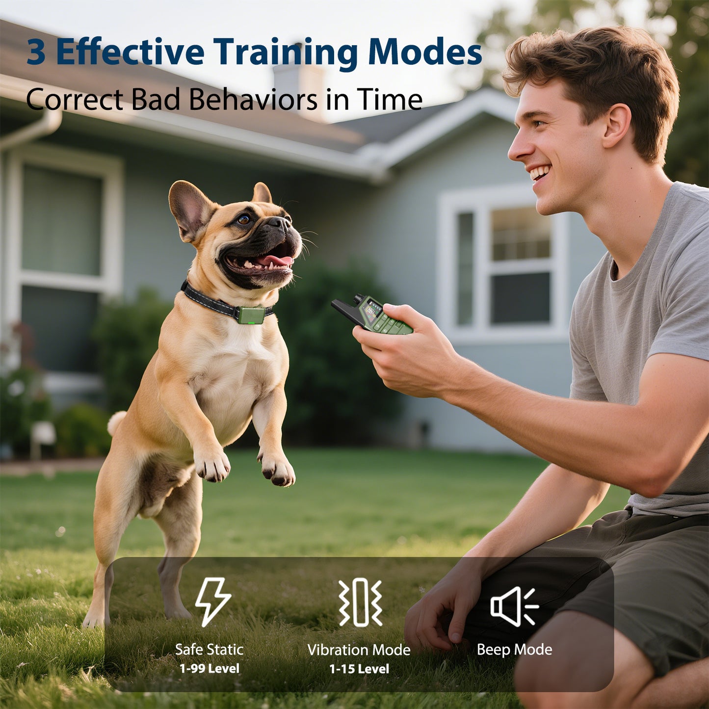 Collier de dressage pour chien étanche rechargeable avec télécommande – Choc, bip et vibration réglables