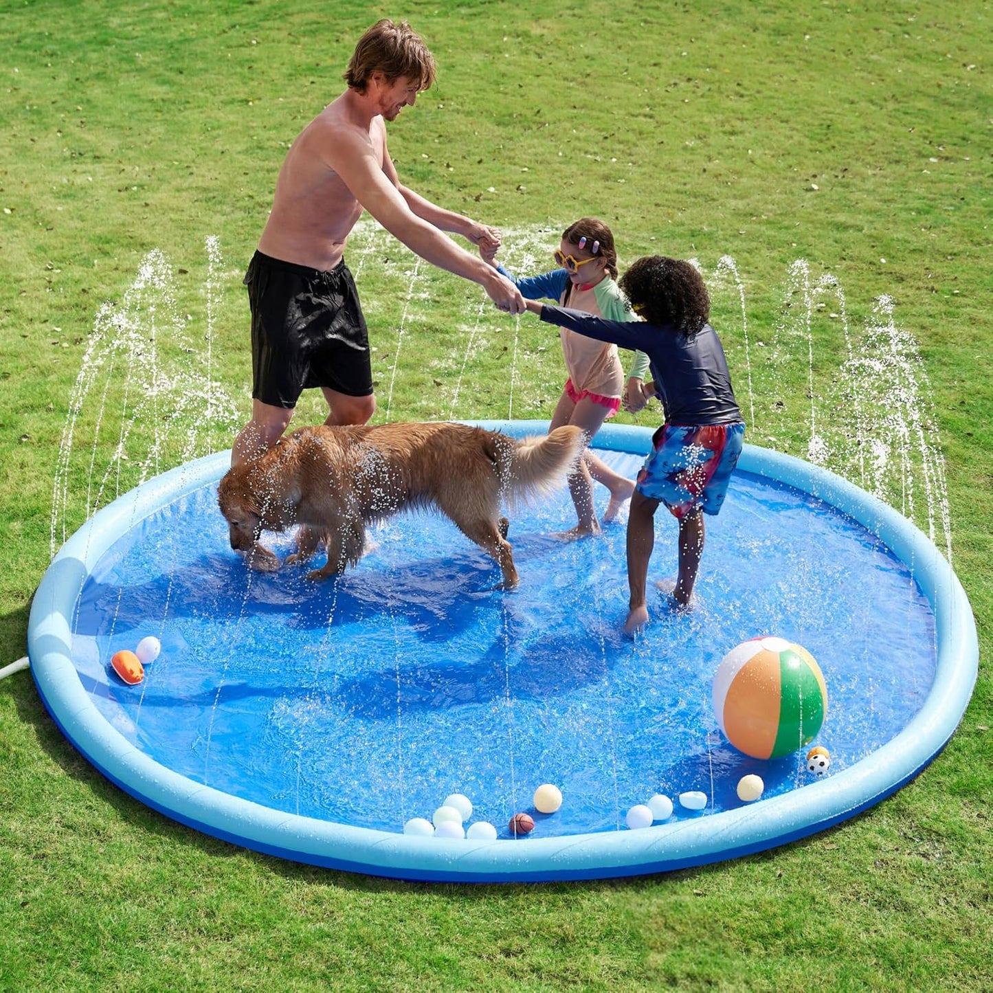 Backyard Splash Pad for Toddlers, Kids & Dogs – Large Sprinkler Water Play Mat