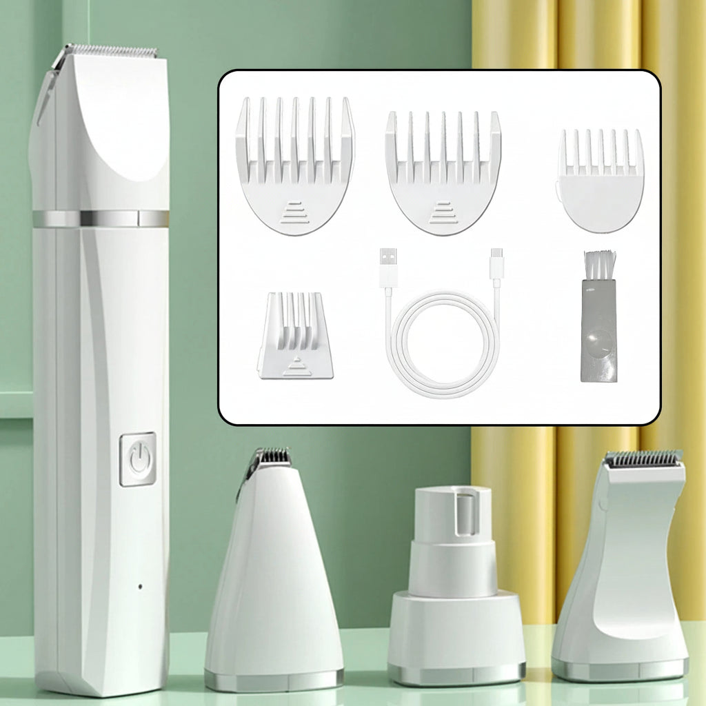 Kit de toilettage rechargeable 4-en-1 pour animaux de compagnie – Tondeuse électrique pour poils de chien et de chat, tondeuse pour pattes et visage, rasoir pour toilettage à domicile