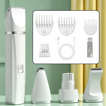 Kit de toilettage rechargeable 4-en-1 pour animaux de compagnie – Tondeuse électrique pour poils de chien et de chat, tondeuse pour pattes et visage, rasoir pour toilettage à domicile