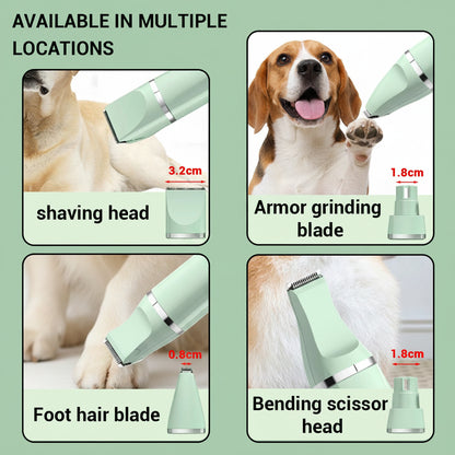 Kit de toilettage rechargeable 4-en-1 pour animaux de compagnie – Tondeuse électrique pour poils de chien et de chat, tondeuse pour pattes et visage, rasoir pour toilettage à domicile