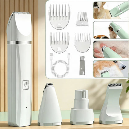 Kit de toilettage rechargeable 4-en-1 pour animaux de compagnie – Tondeuse électrique pour poils de chien et de chat, tondeuse pour pattes et visage, rasoir pour toilettage à domicile
